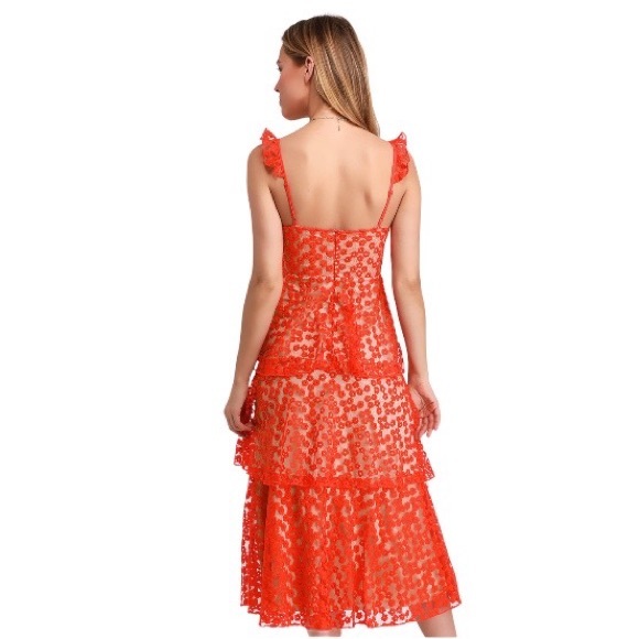 Lulus Someday Swoon Coral Red Embroidered Midi Dress Size L - Picture 3 of 5